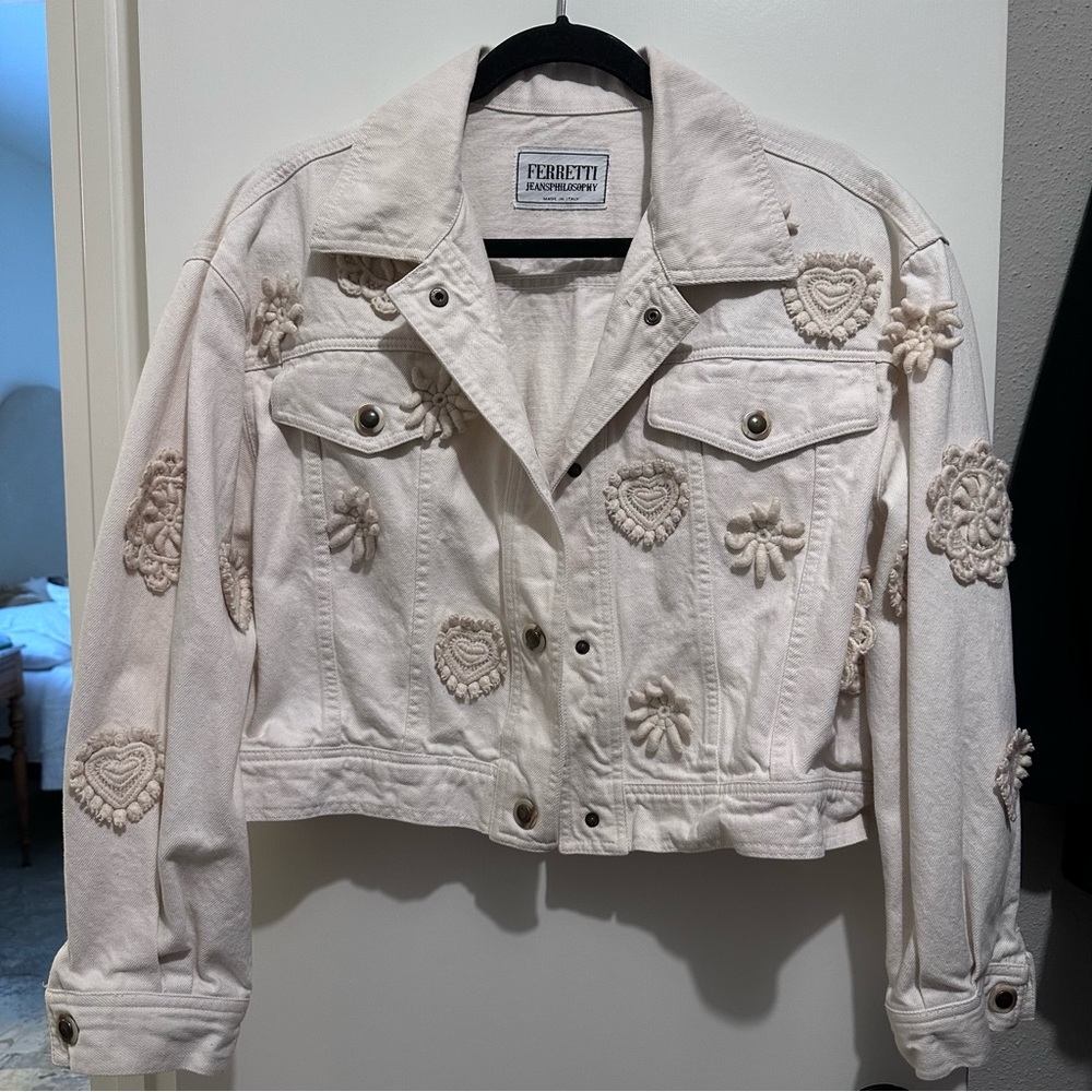 Ferretti Jeans Philosophy Crop Denim Jacket with Crochet Detail